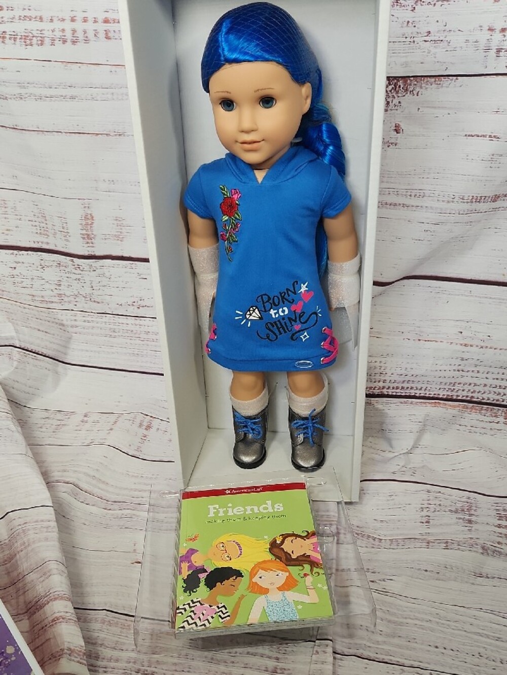 American Girl Doll with Vibrant Blue Hair and Blue Outfit - Picture 3 of 5
